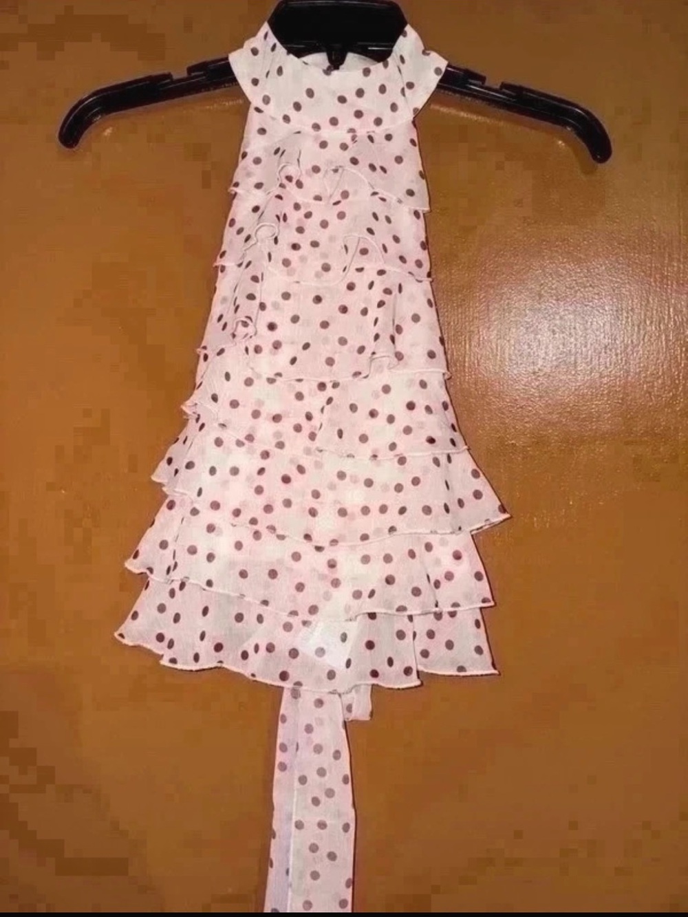 SHEIN Pink Polka Dot Tiered Halter Top